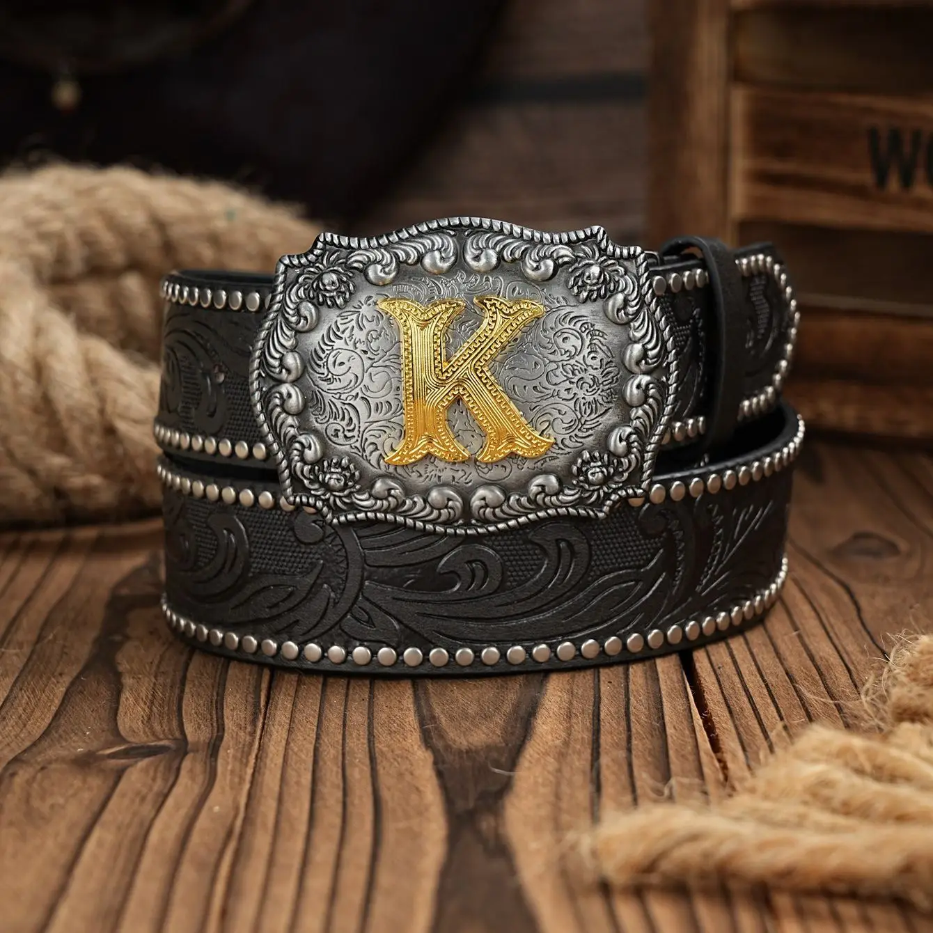 Western Cowboy PU Leather Belt - Men Waist Strap Bull Decoration Floral Engraved for Jeans