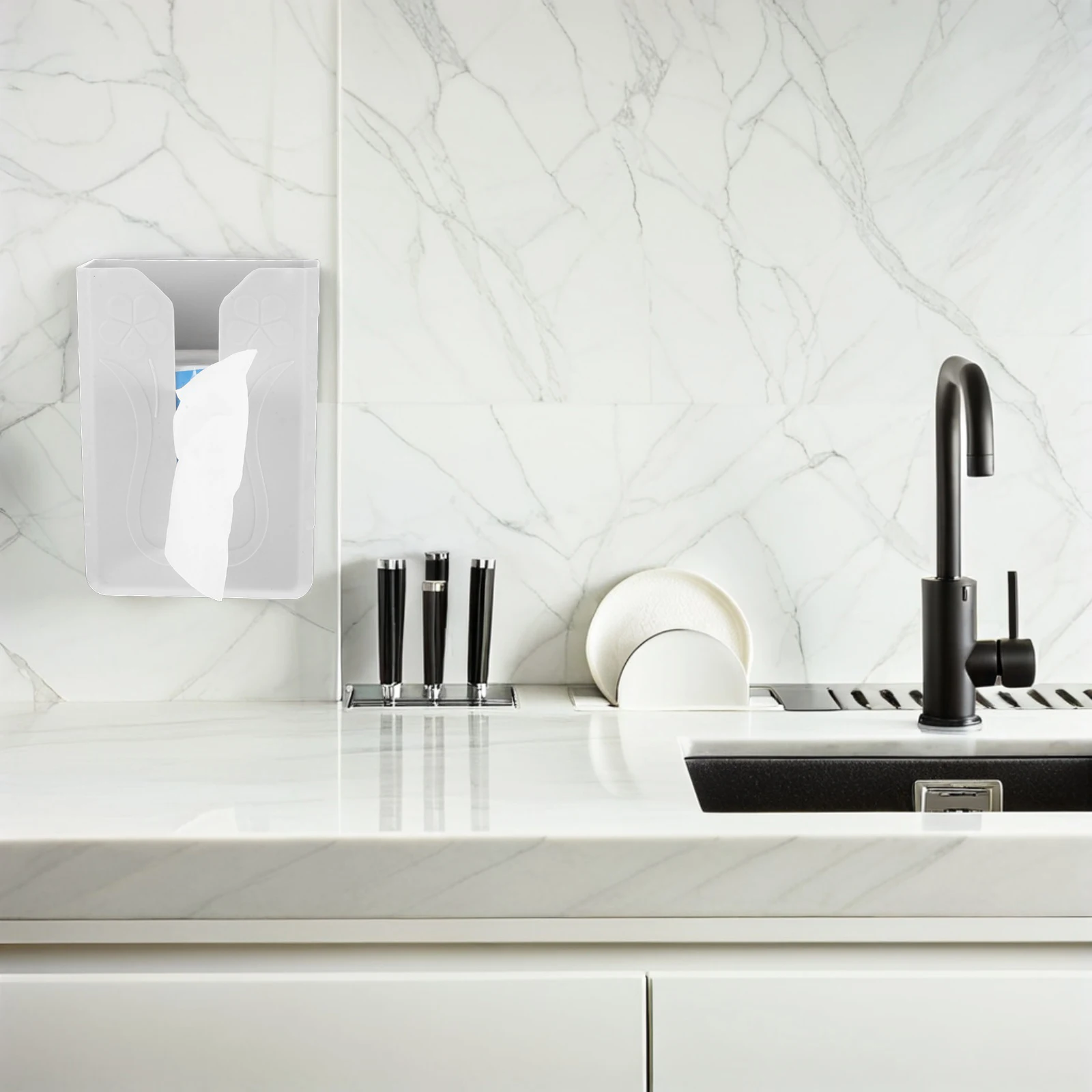 

Kitchen Paper Storage Box Towel Holder Self Adhesive Hanging Wipes Removable Tissue Cover Container No Trace