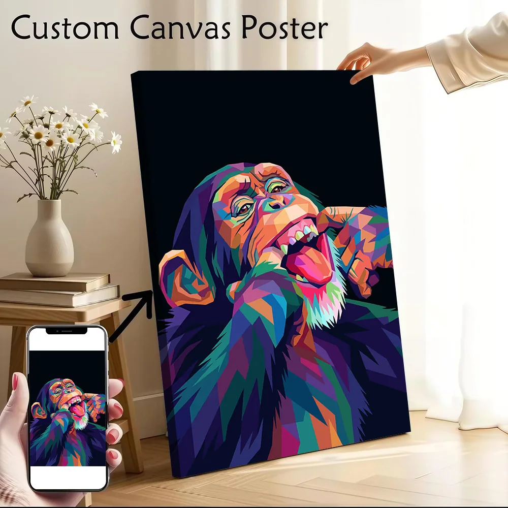 Chimpanzee Making a Funny Face Canvas Wall Art Poster Custom Photo Print Modern Painting for Fans Wand Deko Room Decorations