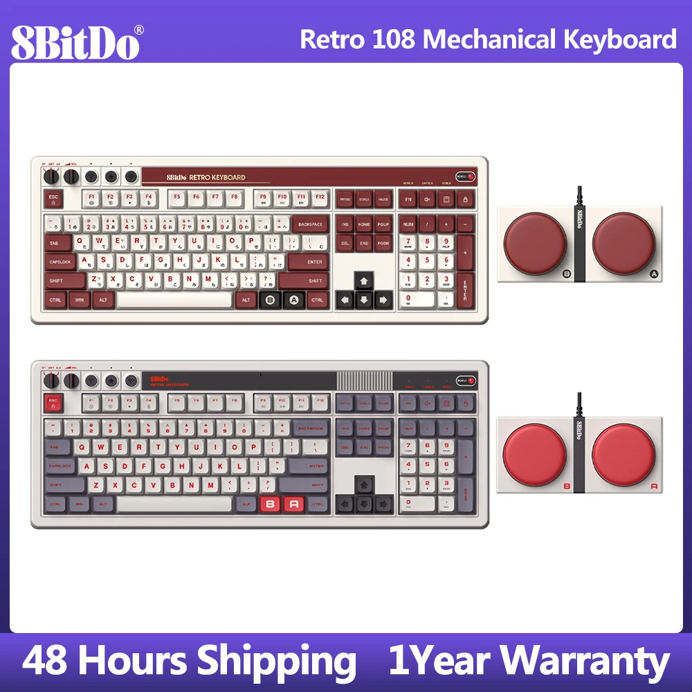 8BitDo Retro 108 Mechanical Keyboard，Bluetooth / 2.4G / USB-C Hot Swappable Wireless Gaming Keyboard for Windows and Android