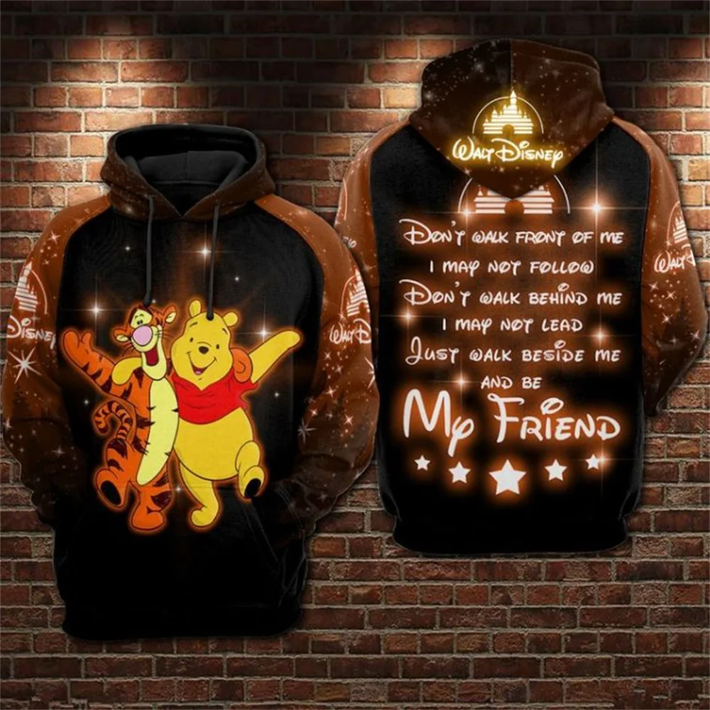 Disney 3D Hoodie Piggy Flower Desenhos Animados Winnie the Pooh Impressão 3d Zipper Hoodie Retro Casual Sweatshirt Homens Hoodie