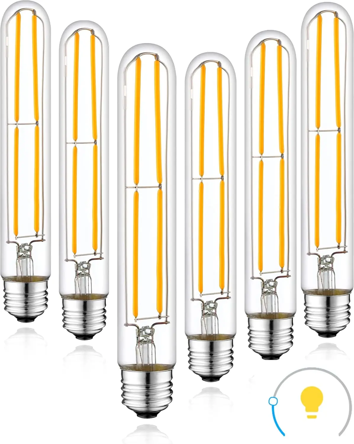 

6W T10 Vintage Edison Dimmable LED Bulb, 2700K Warm White, E26 Base, 600LM, 6-Pack