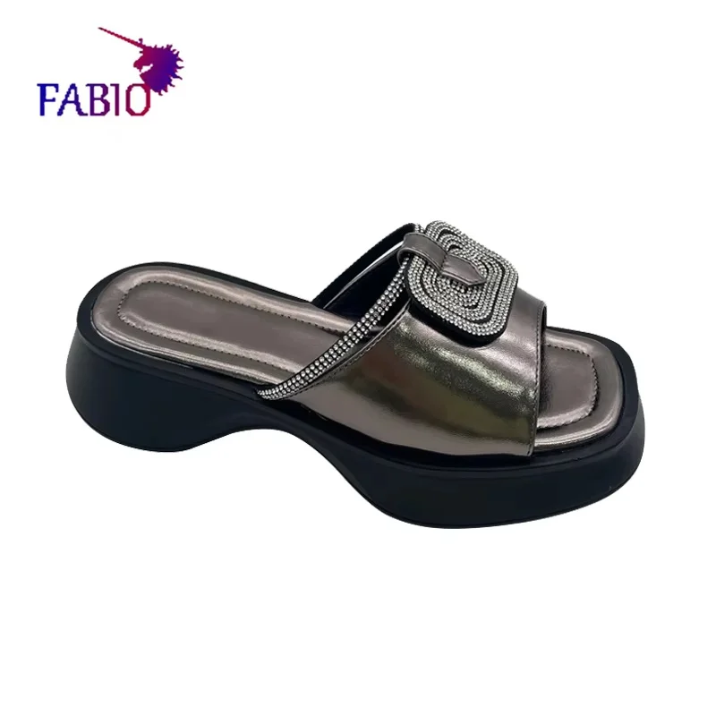 FABIO PENNY Women\'s Summer Slippers 2025 Diamond Bright Fashion Beach Party Casual Comfortable Elegant Slip-On Footwear