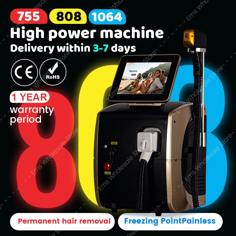 

808 755 1064nm Professional Diode Ice Titanium Laser Hair Removal Machine Portable Alexandrite Device 3 Waves Permanent Removal