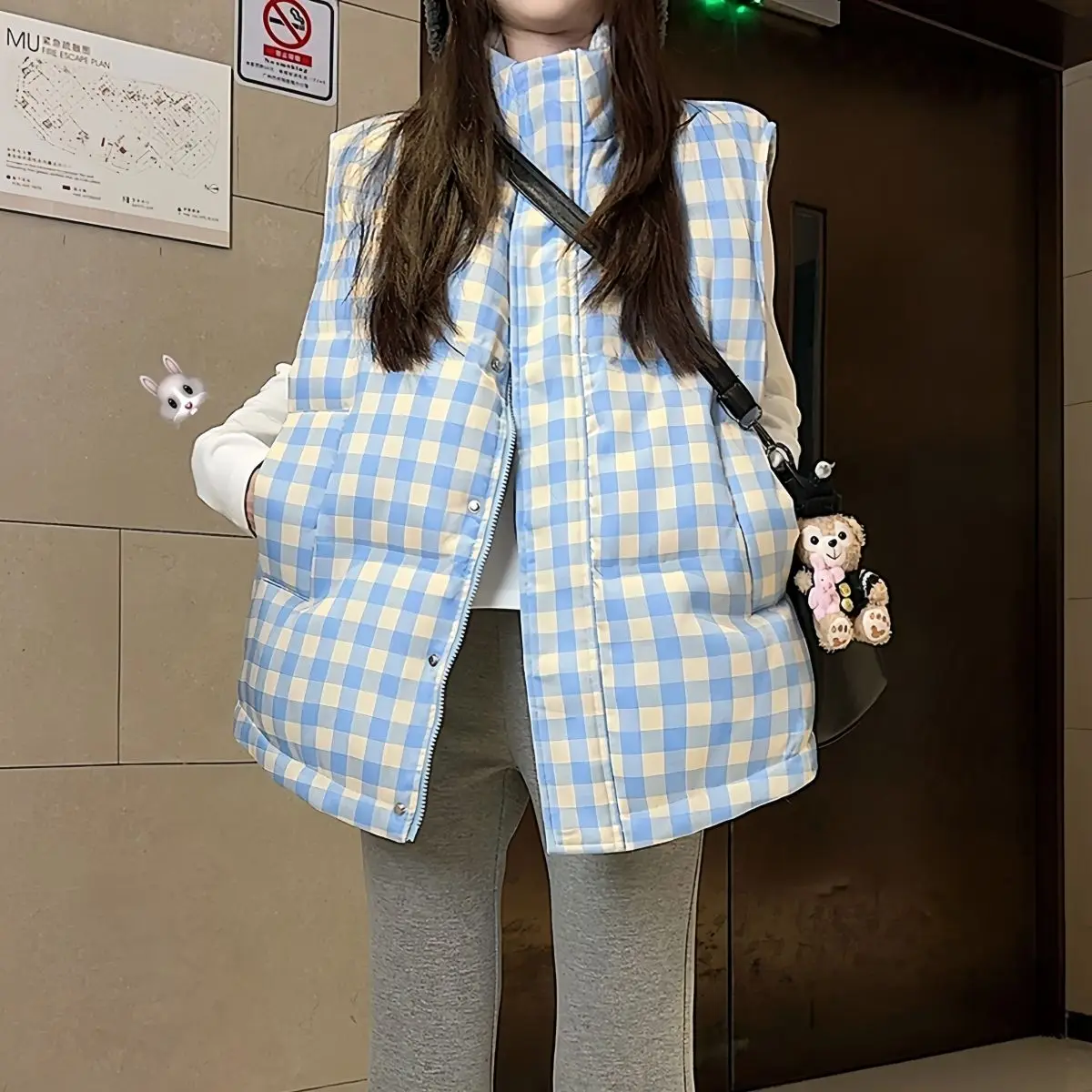 

Клетчатый воротник-стойка, пуховая хлопковая одежда, жилет, женское осенне-зимнее новое свободное и тонкое дизайнерское модное пальто