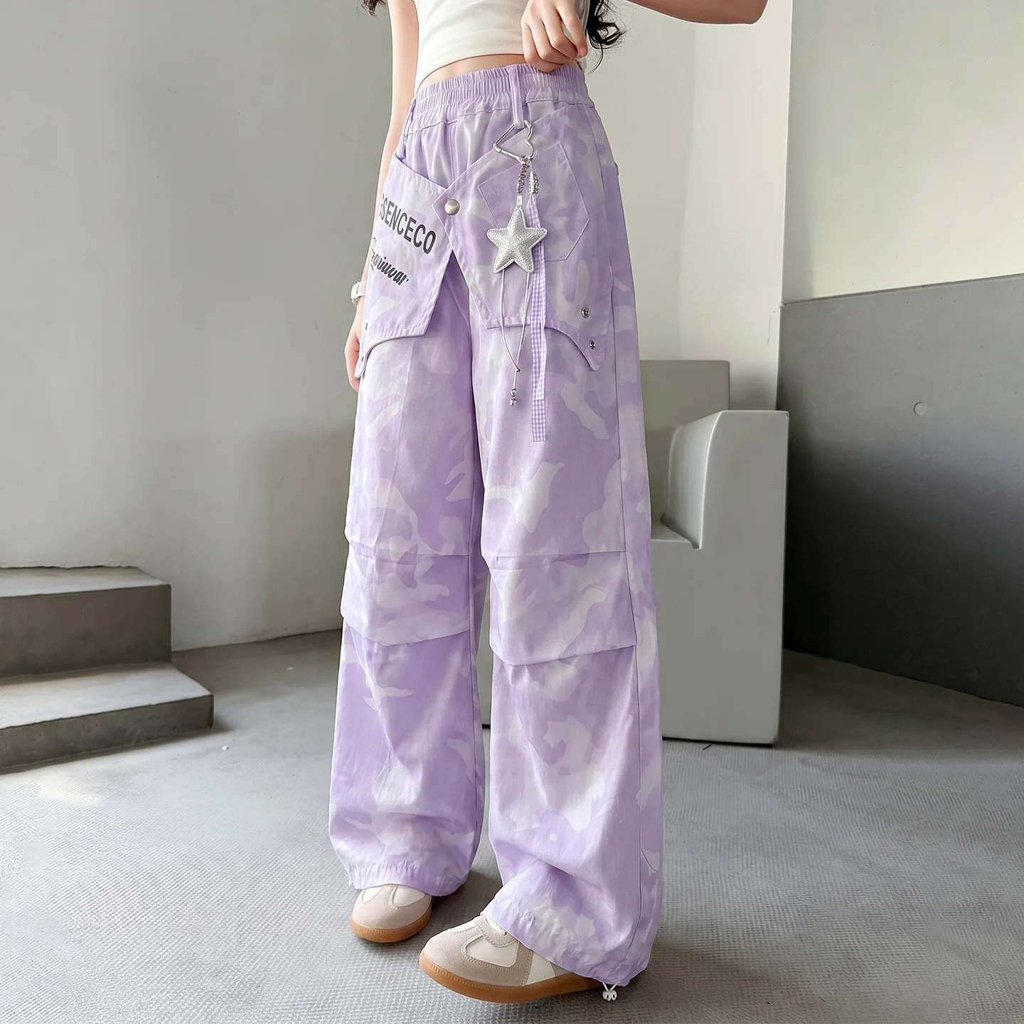 4-14 Girl Child Labor Pants Summer Children's Trendy Cool Dressing Set Girls' Big Children Summer Quick Drying Pants Thin