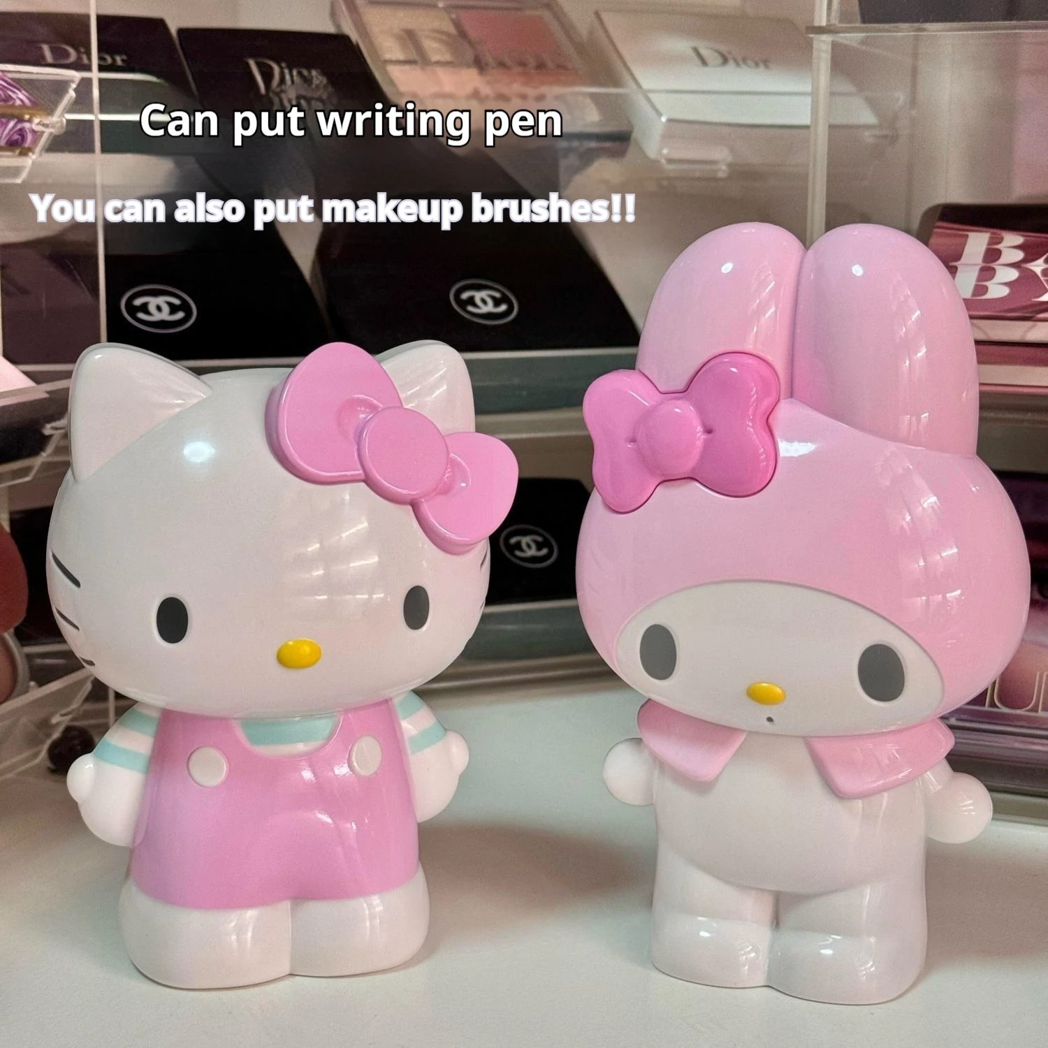 Nuevo soporte para bolígrafo Hello Kitty Melody, modelo de figuras de Anime, caja de almacenamiento de escritorio, papelería Hellokitty, caja organizadora de brochas de maquillaje, regalos