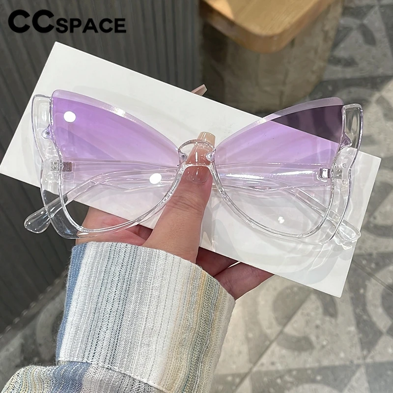 نظارات شمسية كبيرة الحجم على شكل فراشة للنساء نظارات كلاسيكية بدون إطار UV400 للسيدات بنصف إطار Sunies 310018
