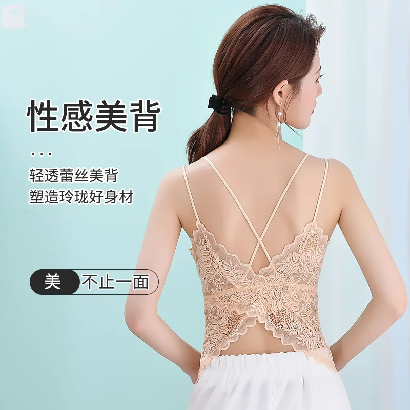 Long lace cross back camisole vest without steel ring chest cushion worn inside outside back wrapped chest strapless camisoles