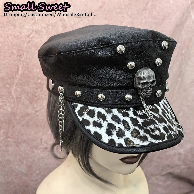 Dark Punk Gothic Rivet Leather Buckle Hip Hop Cap Hat  display picture 2