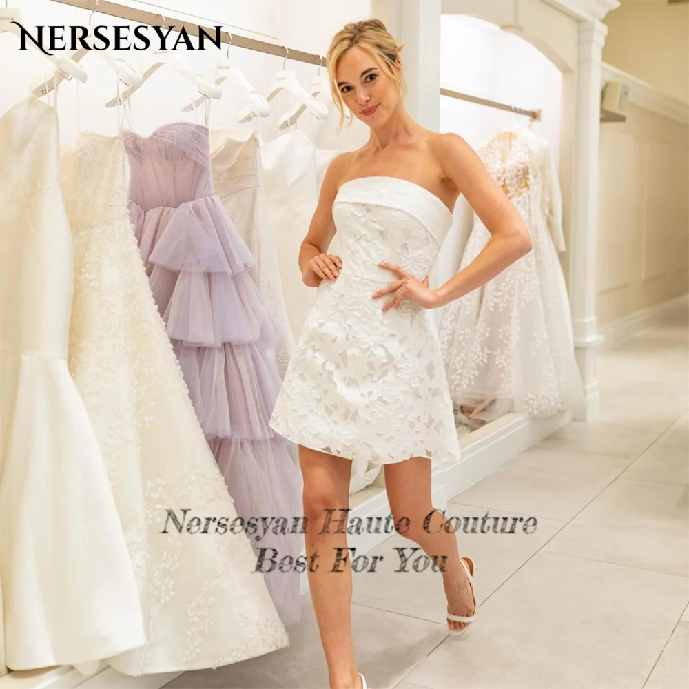 Nersesyan-vestidos de novia Vintage de encaje, traje sin hombros, línea A, sin tirantes, sin espalda, apliques, 2024