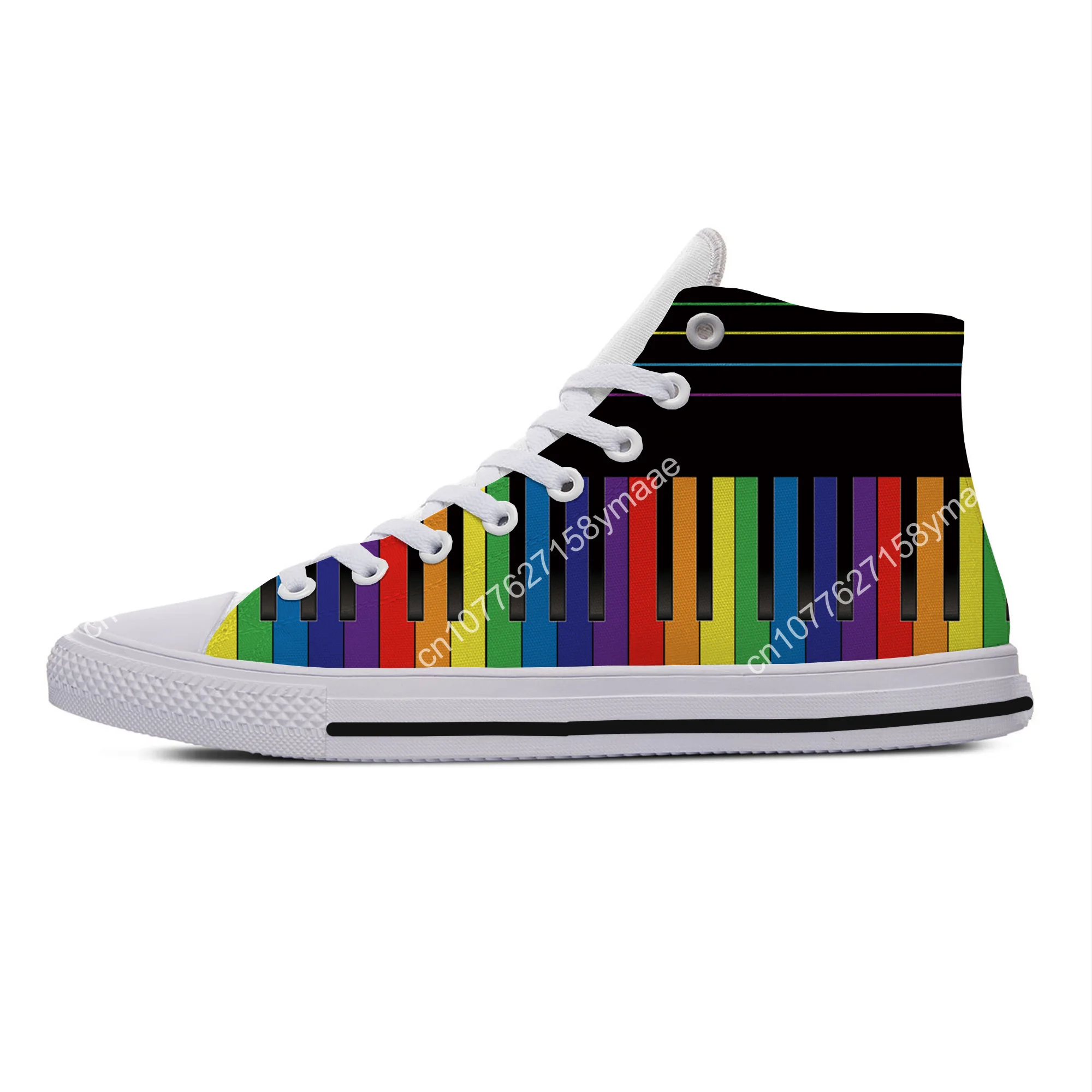 Vintage Piano Keyboard Note Broken Retro Novelty Design Lightweight High Top Canvas Shoes Men Women Casual Breathable Sneakers