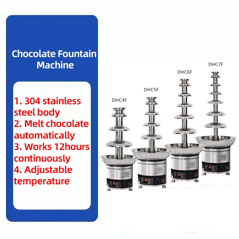 LX Chocolate Fountain Stainless Steel Chocolate Waterfall Machine Melting Warming Function 4/5/6/7 Tiers Commercial Use