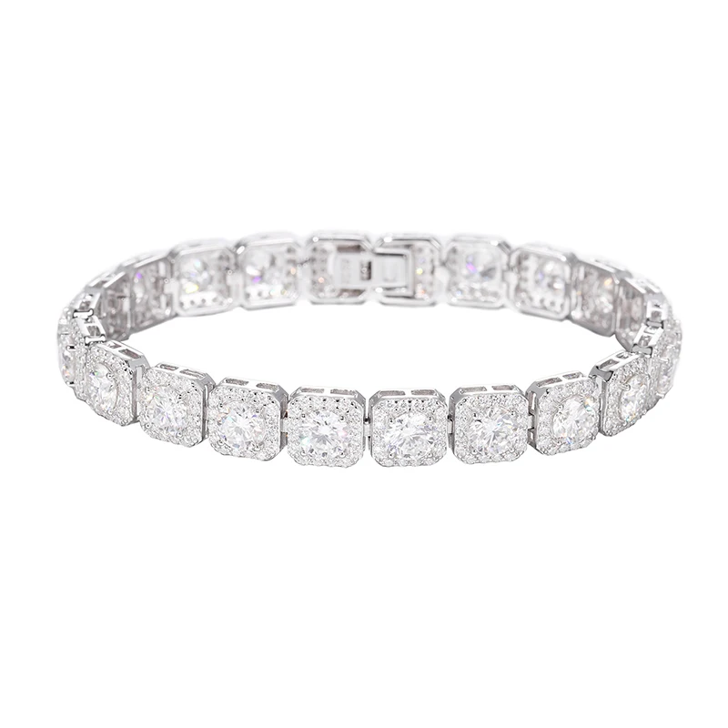 S925 Sterling Silver and Moissanite 8mm Tennis Link Chain Bracelets Women Men Hip Hop Bling Ice Out Rapper Jewelry