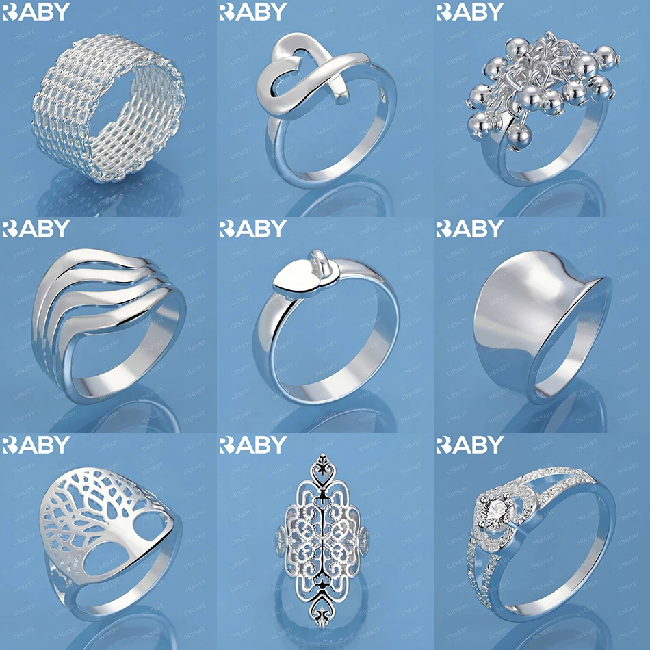 

URBABY 925 Sterling Silver Size 6-10 Geometric Ring For Women Men Fashion Jewelry Charm Grace Noble Wedding Accessories