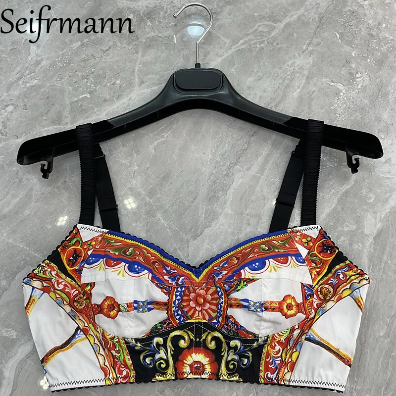 Seifrmann Casual Simple Printed Cotton Top Square Neck Sleeveless Top