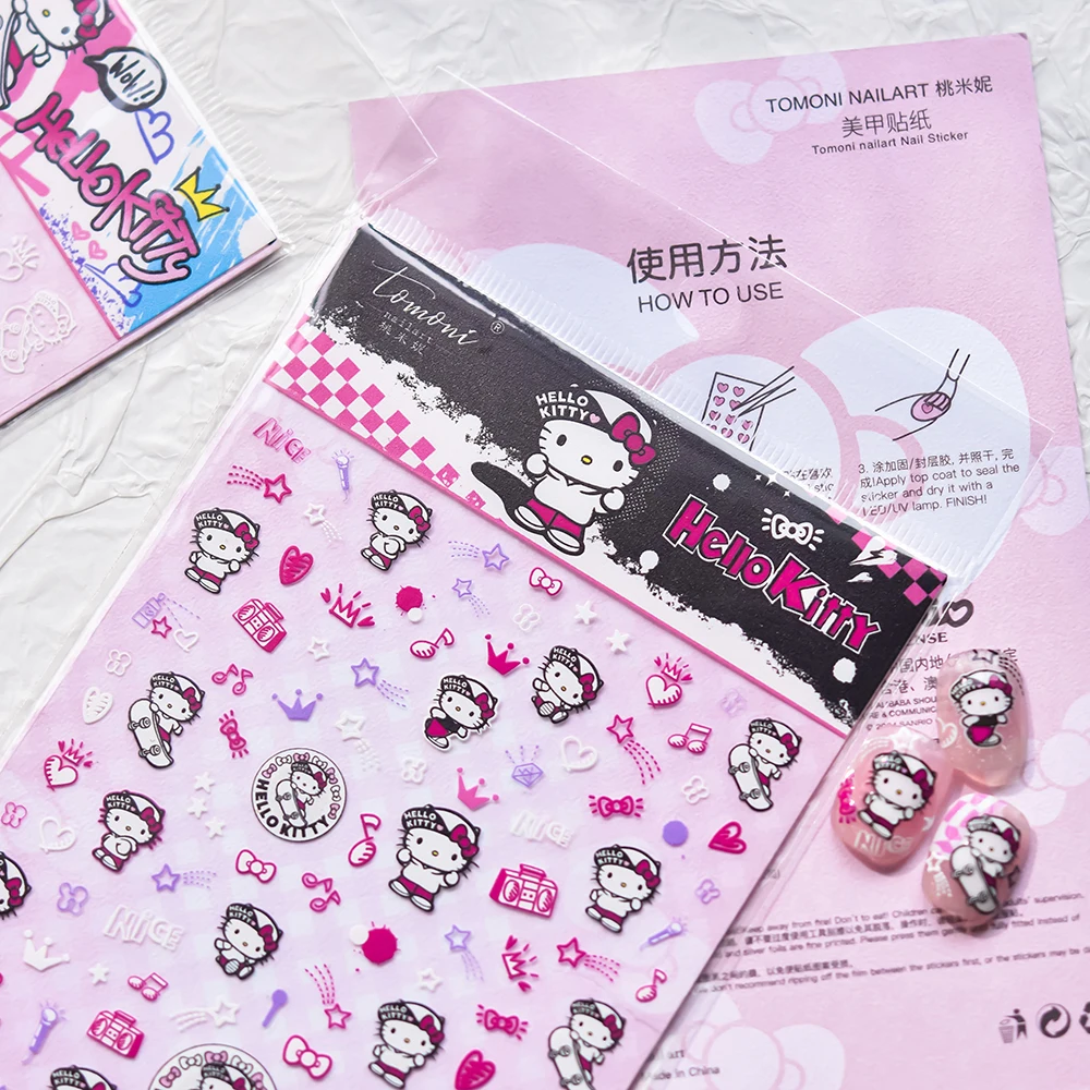 1 Stück 5D Geprägte Hello Kitty Nagelaufkleber Sanrio HelloKitty Nagelzubehör Kitty Katze Modedesign Niedliche Katzen-Nagelteile – Detail 12