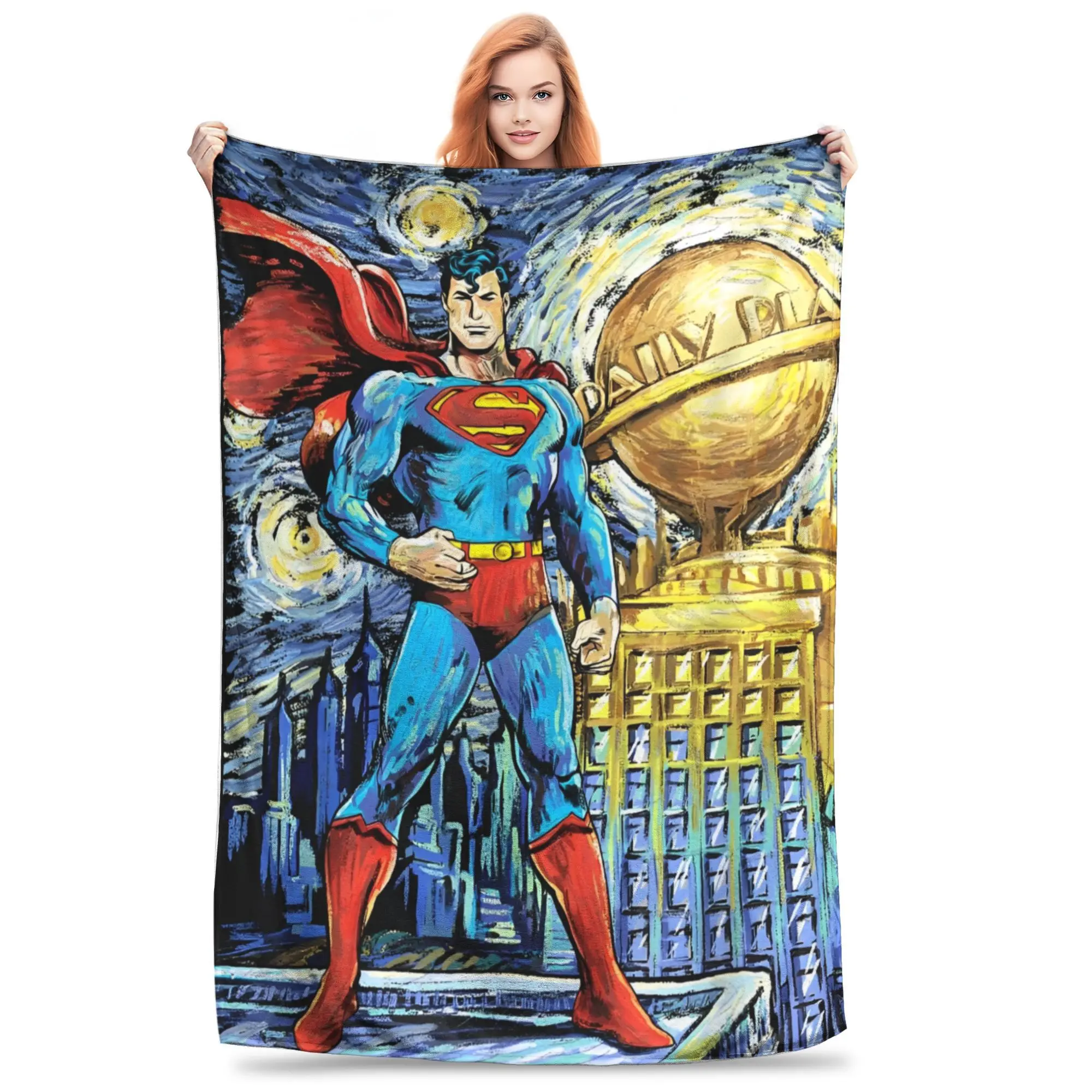 

Шерстяные одеяла с портретом комиксов «Супермена Звездная ночь», новинка, пледы для дома, одеяло 125*100 см,