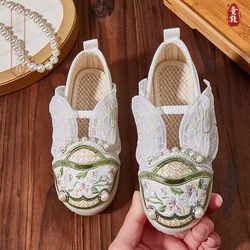 Zapatos de Hanfu de Cicada dorada para niños, zapatos de disfraz Tang de bebé de estilo antiguo, zapatos de baile de estilo chino, zapatos bordados para niñas