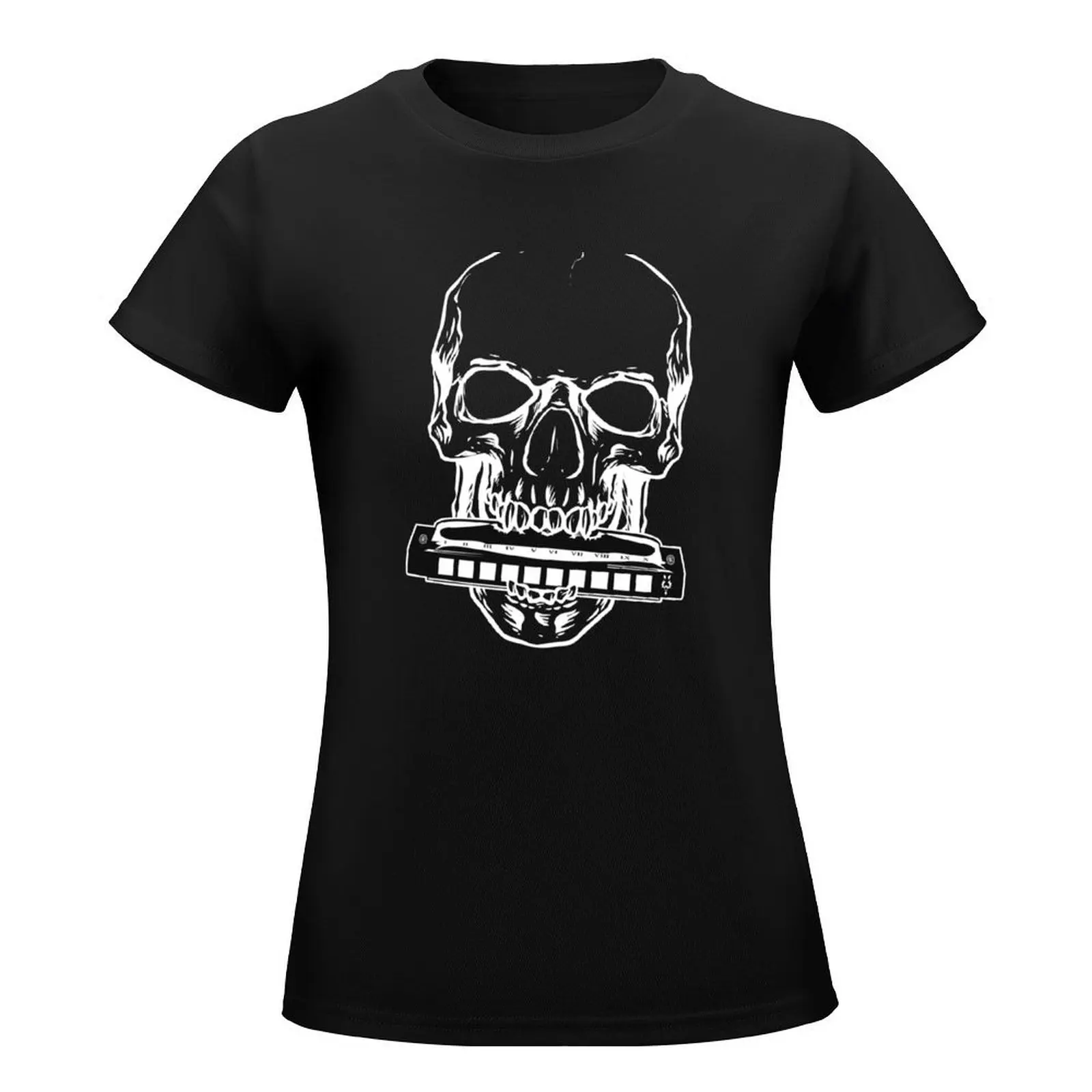 Harmonica Skull Instrument Blues T-Shirt summer tops tees T-shirt Women