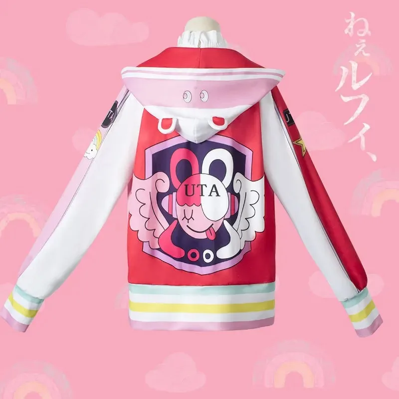 Anime Film RED Daughter of Shanks Uta Cosplay Costume with Earphone Women Daily Pink Coat Dress Halloween Carnival Party Outfit view 6