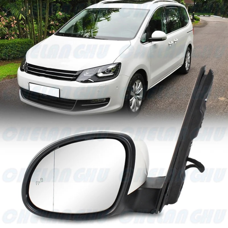 

For VW Sharan LHD 2011 2012 2013 2014 2015 2016 2017 2018 2019-2023 Left Side 15Pin White Painted Auto Fold Mirror Assembly