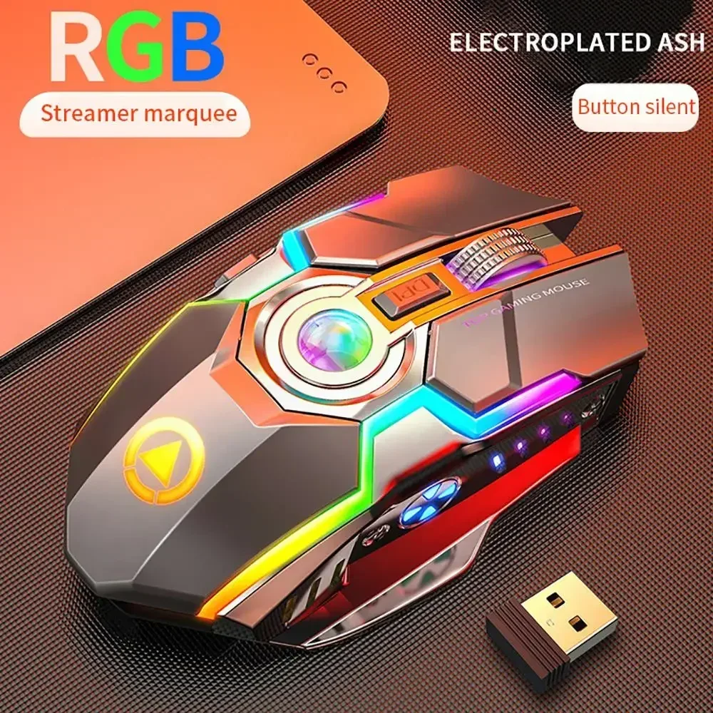 ماوس ألعاب لاسلكي، قابل لإعادة الشحن، إضاءة خلفية مريحة RGB، ماوس كمبيوتر، صامت 7 أزرار، مناسب للكمبيوتر الشخصي والألعاب، Dota 2