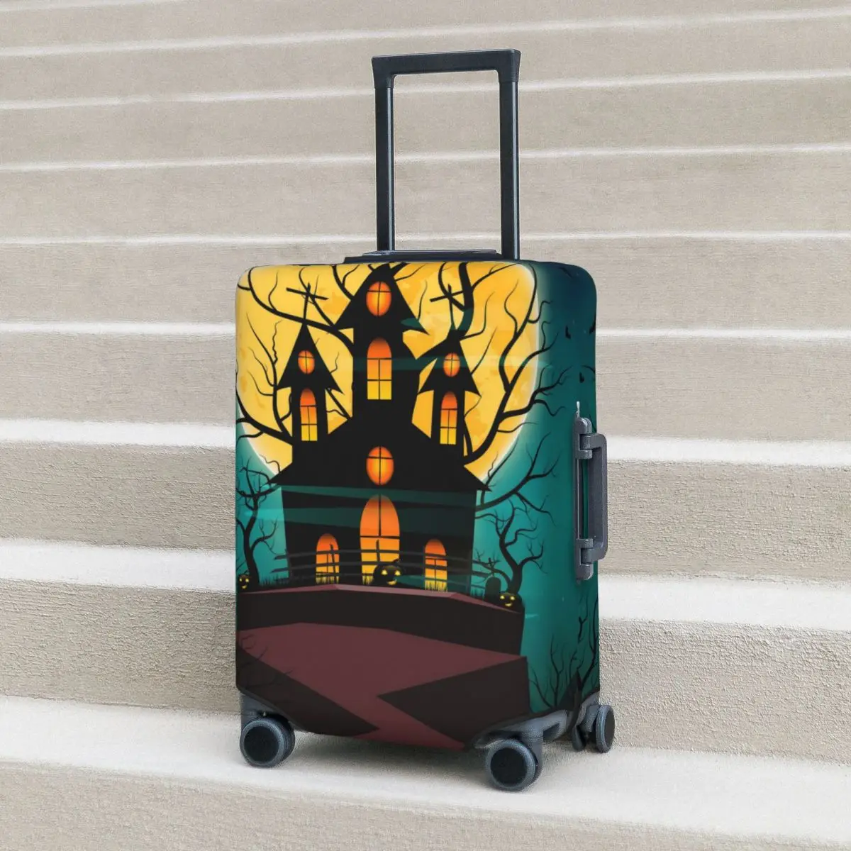 Halloween Night Haunted Mansion Suitcase Cover Pumpkin Haunted House Vacation Travel Practical Luggage Case Protector