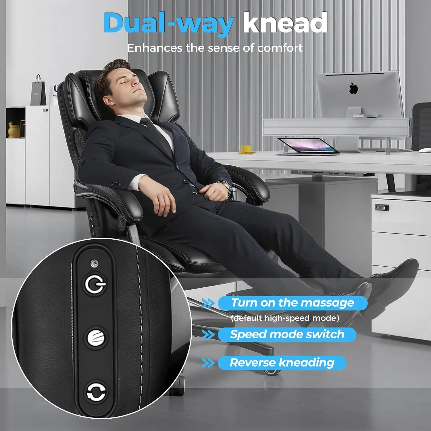 3D Kneading Massage Chair with Footrest, Ergonomic Reclining Gaming Chair, Padded Armrests, Heavy Base, 500lbs, Customized