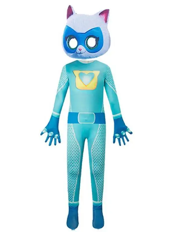 Traje de actuación infantil de poliéster con diseño de Super Gatitos para Halloween, disfraz cultural para escenario nacional