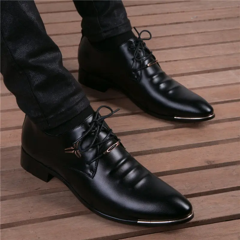 Luxury Brand Classic Man Pointed Toe Dress Shoes Mens Genuine Leather Black Wedding Shoes Male Oxford Formal Shoes