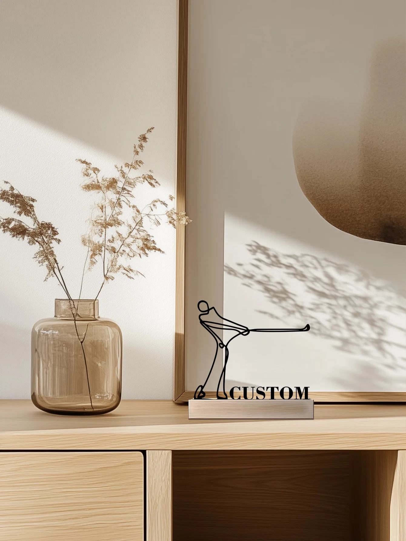 1 قطعة تمثال حديد رياضي جولف بسيط مع قاعدة خشبية زخرفة حديدية القصدير النحت الفن الحرف مع قاعدة خشبية مكتب عمل