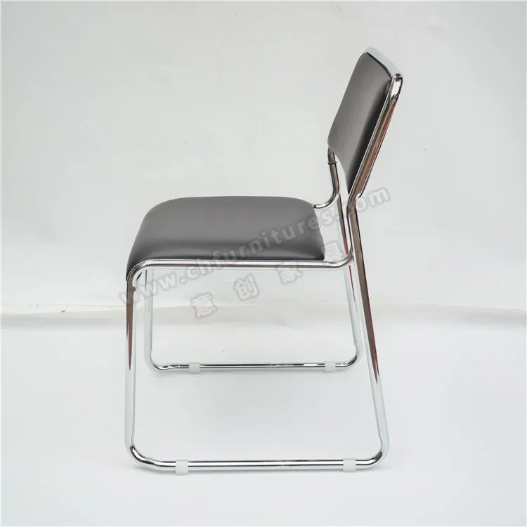 Electroplating Silver Metal Spacious Modern Waiting Room Leather Hotel Style Dining Chair