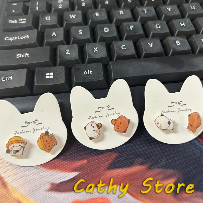 2025 Kawaii الباندا الصغيرة Bubu و Yier الفضة إبرة الأذن ترصيع قرط كبس الكرتون نموذج موضة الاتجاه الأذن ترصيع جميل عيد ميلاد Gif