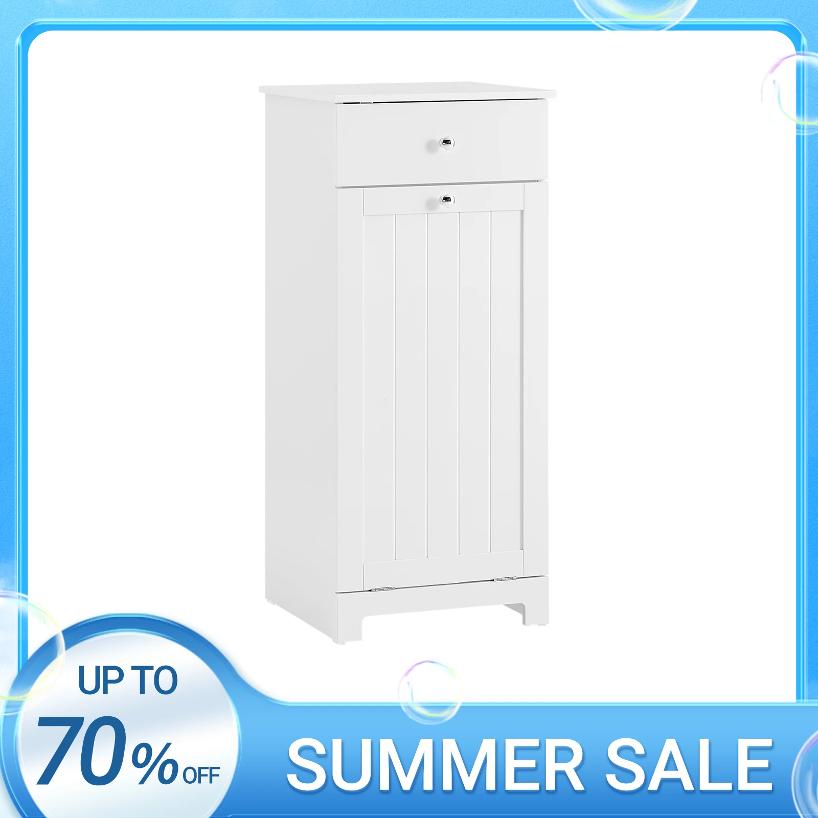 SoBuy BZR21-II Mueble de Baño Estrecho con Cesta para Ropa - Armario Compacto con Cajón y Bolsa Extraíble para Lavado - Mueble Ropa Sucia Pequeños en MDF, Blanco, 40×90×38 cm