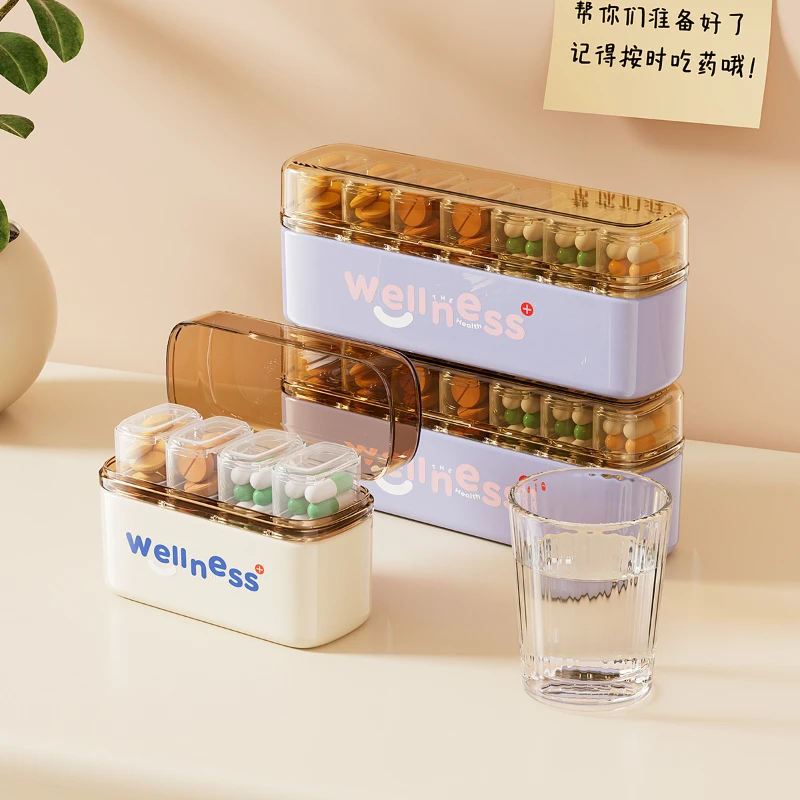Cartoon Portable Double-Layer Medicine Box, Mini Medicine Storage Box, Plastic Pill Capsule Packaging Box, Suitable For Travel