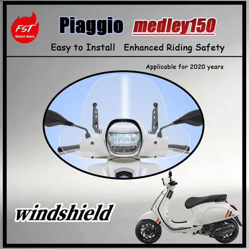 FOR 2020 Piaggio Medley 150 Premium Windscreen, Tall Design for Chest & Hand Coverage, Easy Bolt-On Installation