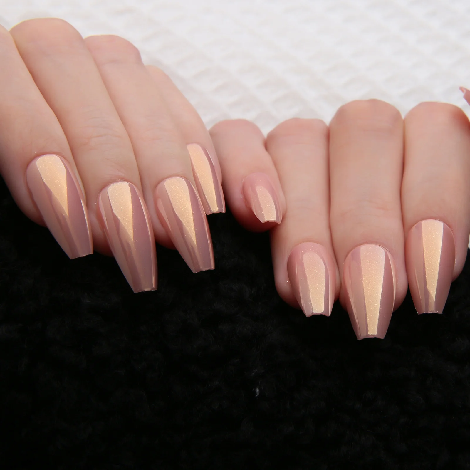 عارية التألق الأظافر مانيكير متوسطة Coffin الصحافة على الأظافر إعادة استخدام لامع الكروم وهمية الأظافر الباليه هلام الصلبة الاكريليك مسمار الفن نصائح #4