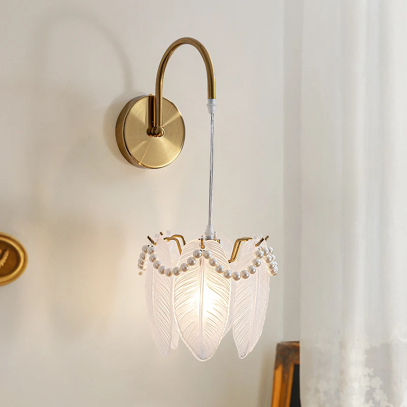 Postmodern Glass Feather Shell Wall Lights Bedroom Bedsides Living Dining Room Background Corridor Sconces Indoor Lighting Decor