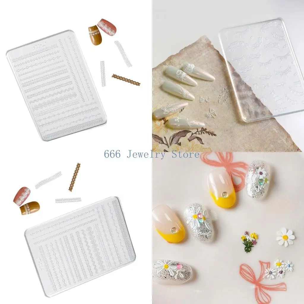 

F2TD Nail Decoration Set Silicone Embossing Mould for Handmade Press Flower Bowknot Accent Crafting Supplies