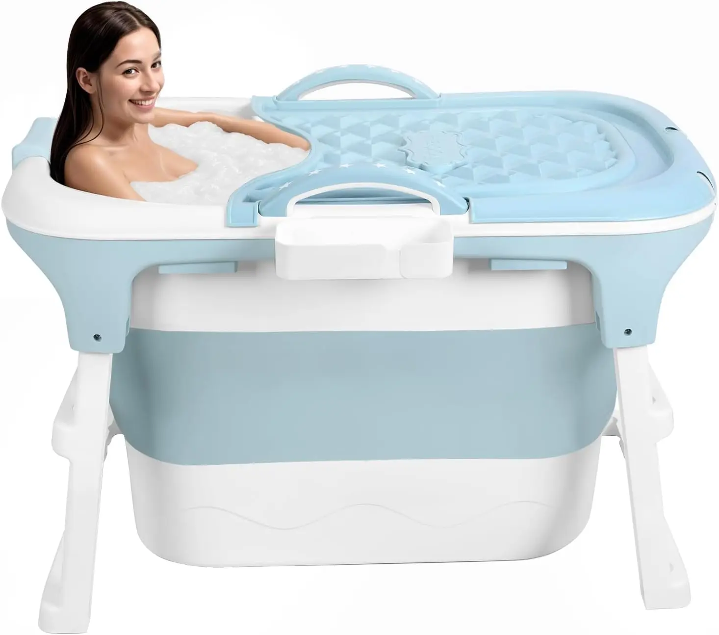 Foldable Bathtub Portable Soaking Tub for Adults Freestanding 39 Inch Fold Up Bathtub with Seat and Massage Roller Hot Bath