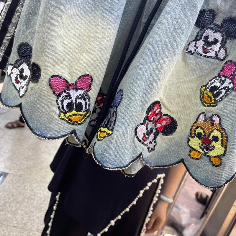 2025 Summer New Washed Cotton Elastic Waist Wide Legs Denim Shorts Diamond Drills Versatile Casual Short Booty Pants For Women