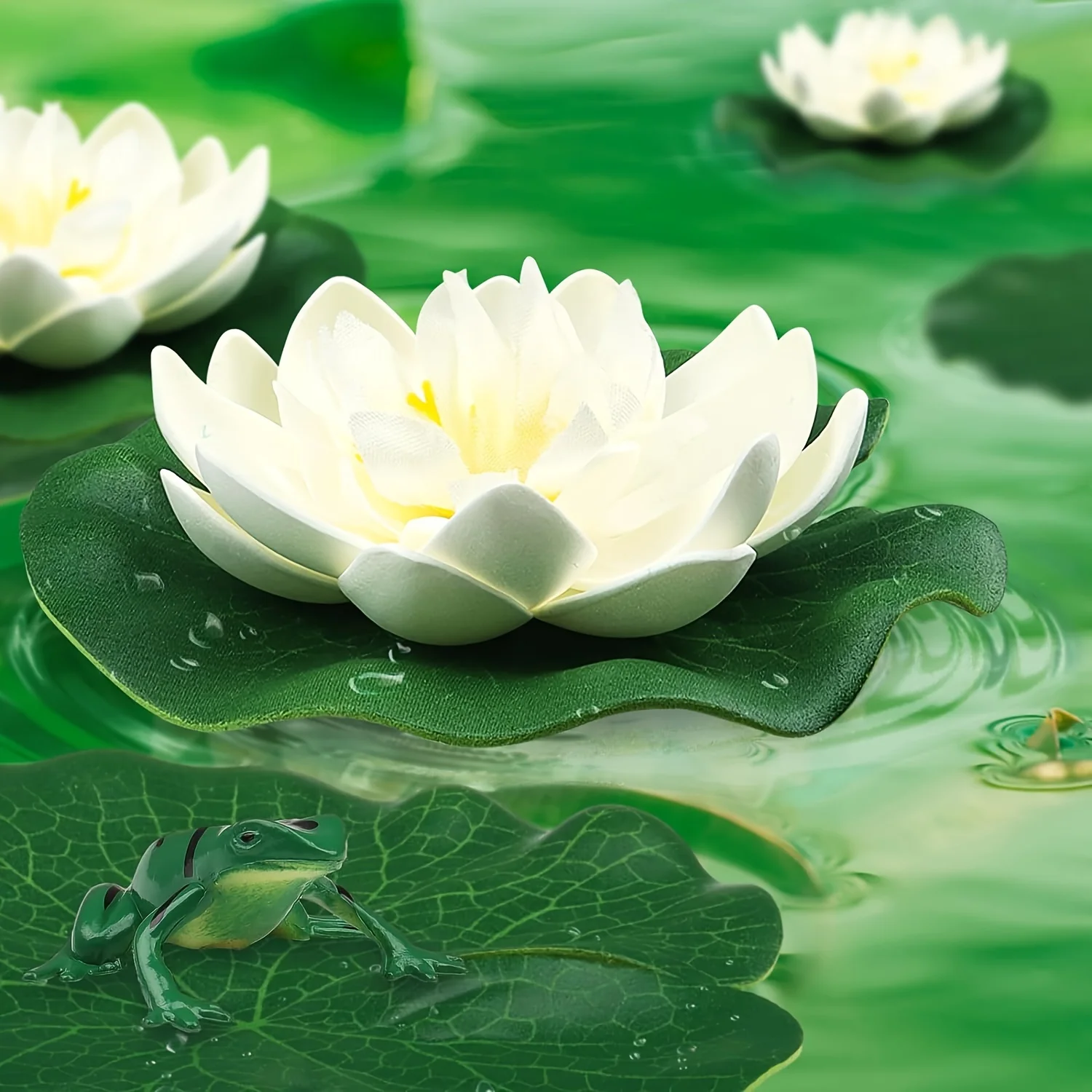 9pcs Artificial Lotus Flowers with Lily Pads, Floating Foam Plastic Lotus Plant Set - Ponds, Gardens, Pool Wedding Decorations