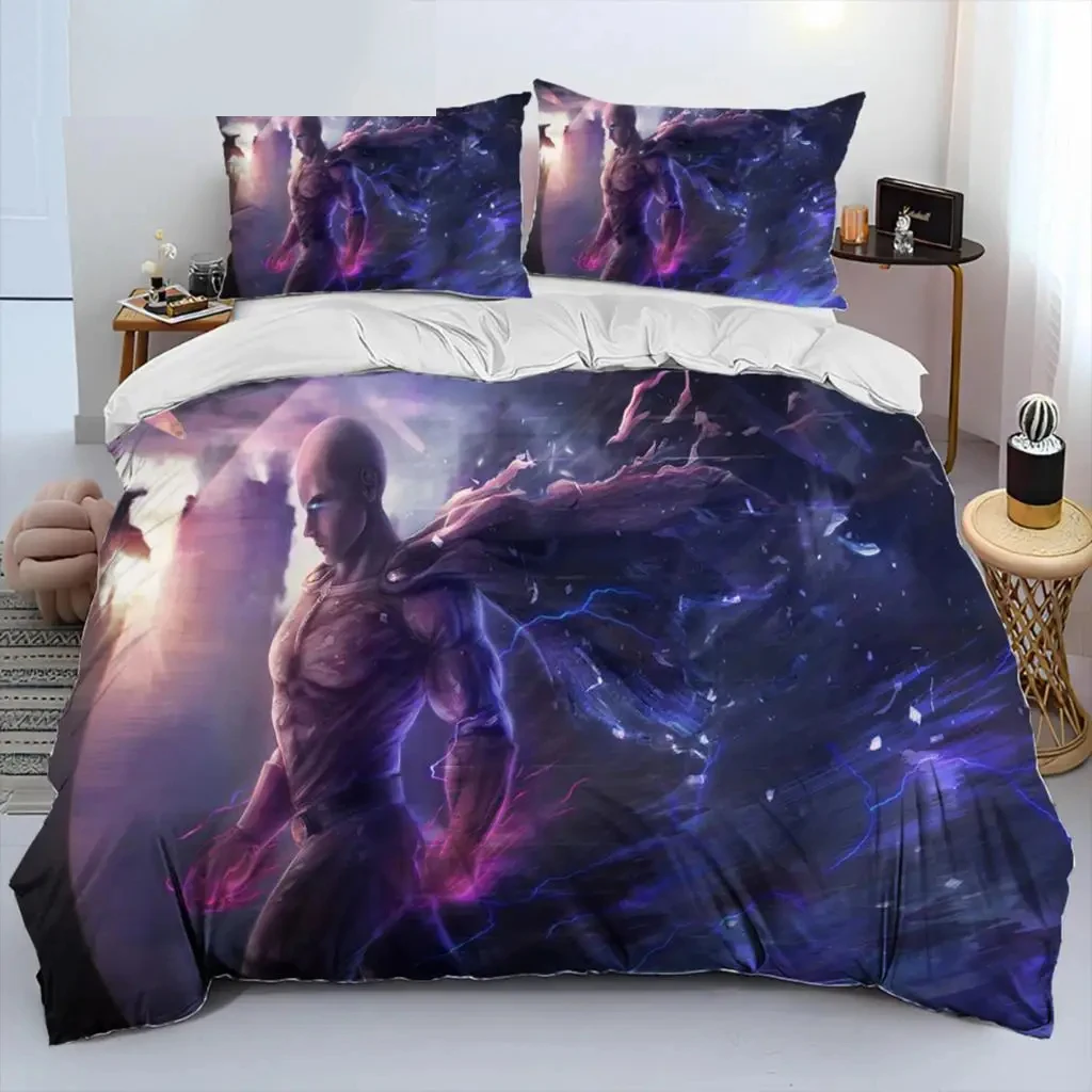 Imagem -03 - Conjunto de Cama Saitama de um Soco Anime para Crianças Meninos e Meninas Capa de Edredão Fronha Gêmeo Queen Size Tecido Doméstico Cama Adultos