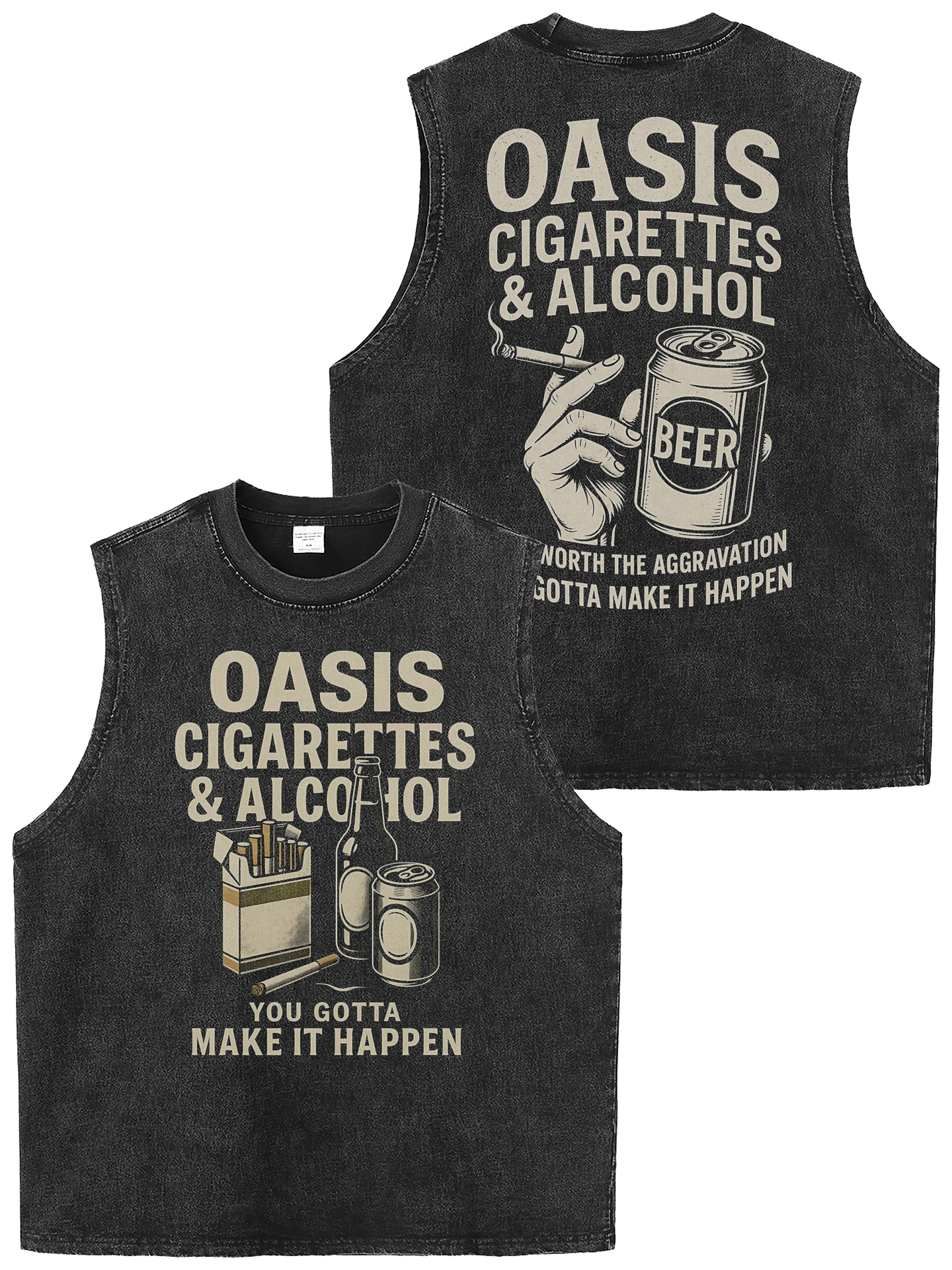  Band American Retro Washed Vintage Loose Rock Sleeveless T-Shirt Tank Top Printed Cotton Breathable Summer Casual Unisex