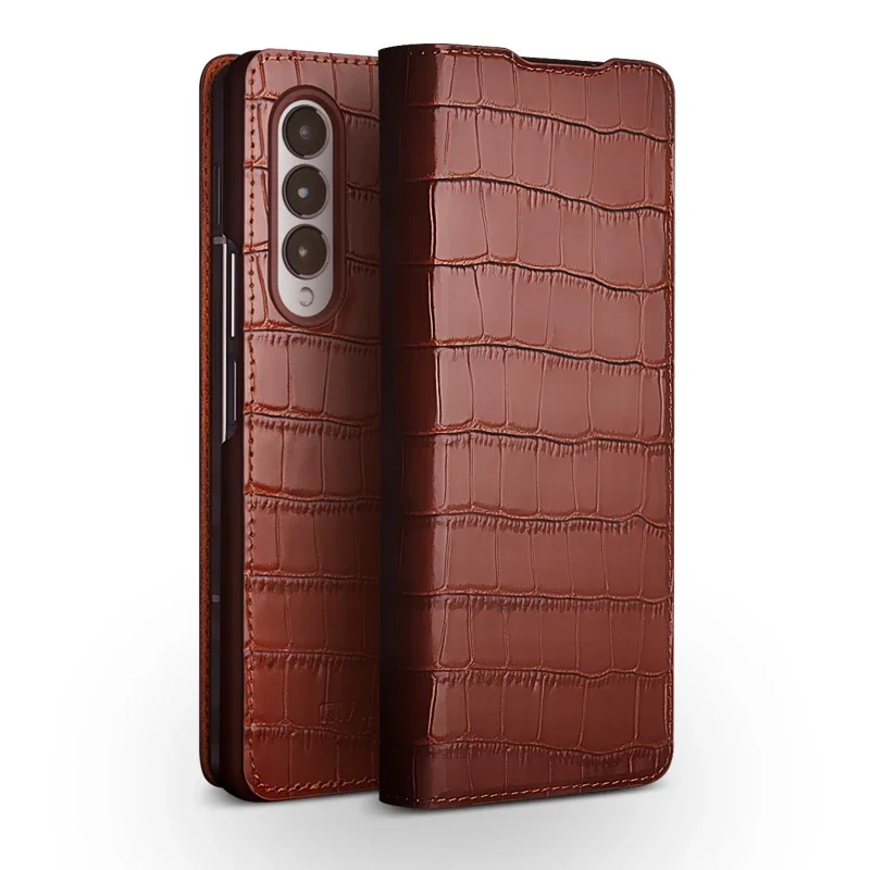 QIALINO Case for Samsung Fold 5 Fall Proof Mobile Cover for Galaxy Z Fold5 Leather Protective Case Cowhide Luxury Business