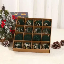 6cm 16pcs Wine Red Flocking Christmas Ball Ornaments Green White Christmas Tree Party Decoration New Christmas Spheres Pendant