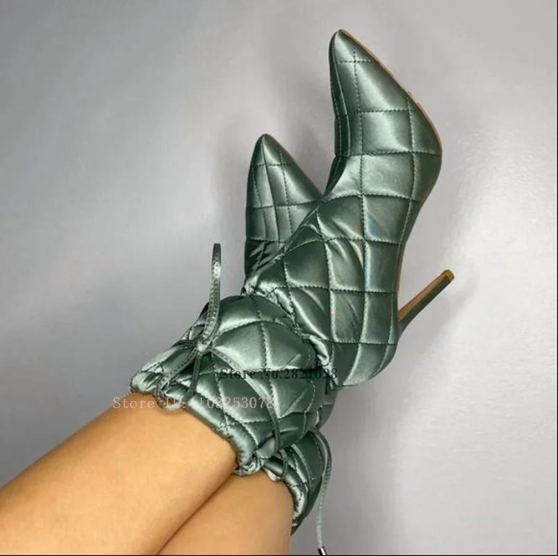 

Thin Heeled Green Pants Style High Stiletto Heel Boots Mid-Calf Length Pointed Toe Stilettos Heels Sexy Long Boots Women