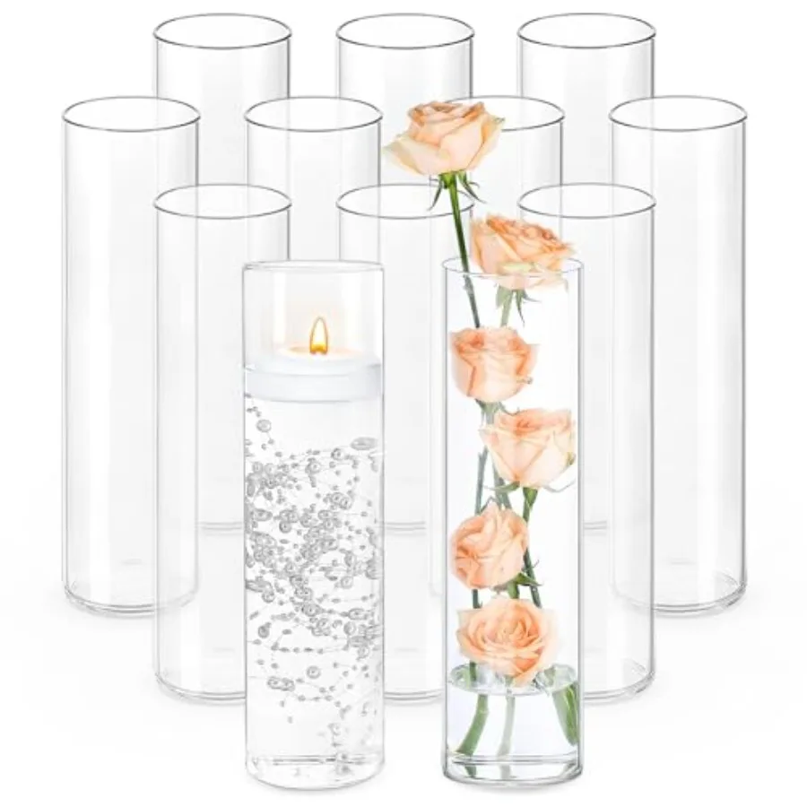 

12Pcs glass cylinder vases for wedding centerpieces and party table decor clear 12 inch tall elegant floating candle holder and