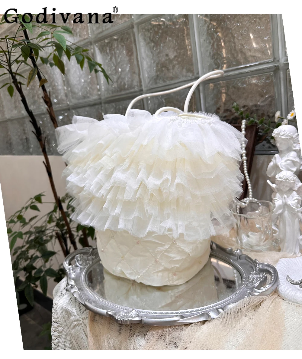 

Японская оригинальная дизайнерская сумка-тоут с пышным кружевом, большая вместительная сумка, милая и универсальная сумка через плечо для девушек.